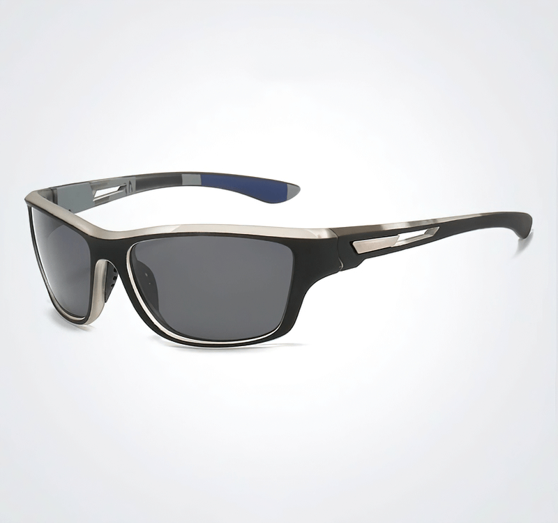 Driving sports polarized sunglasses with black plastic frame, ideal for hiking and fishing, featuring UV400 protection and anti-glare lenses.